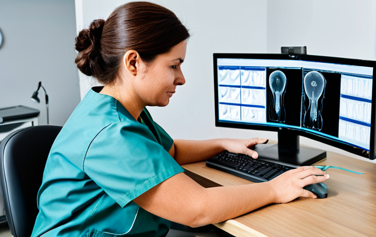 **

"A professional occupational therapist, fully clothed in scrubs, using computer software for movement analysis on a patient's arm. Modern clinic setting with medical equipment in the background. Perfect anatomy, correct proportions, natural pose, well-formed hands, proper finger count, safe for work, appropriate content, professional, family-friendly, high quality."

**