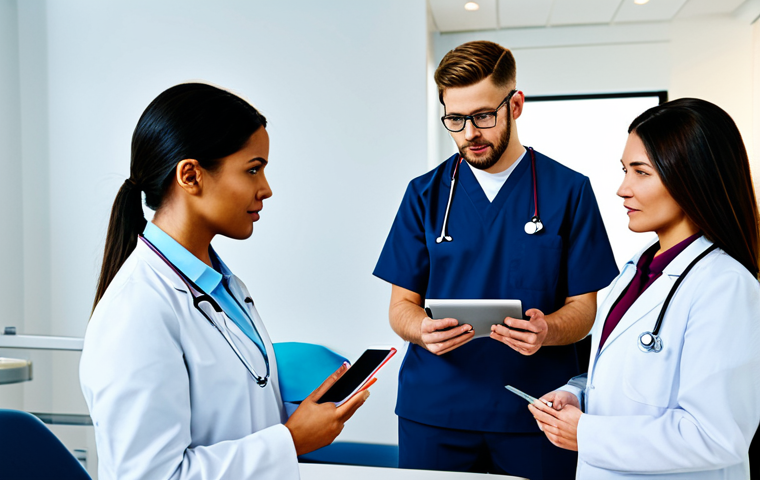 **

"A group of healthcare professionals in a modern clinic setting, fully clothed in professional attire, using tablets to record patient data during a therapy session, showcasing efficient data collection, appropriate content, safe for work, perfect anatomy, natural proportions, professional environment, well-lit, focus on teamwork and technology, modest dress."

**