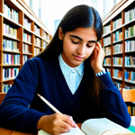 작업치료사의 자격 시험 성공 사례 연구 - **Prompt:** A dedicated student in a brightly lit library, surrounded by textbooks and notes, fully ...