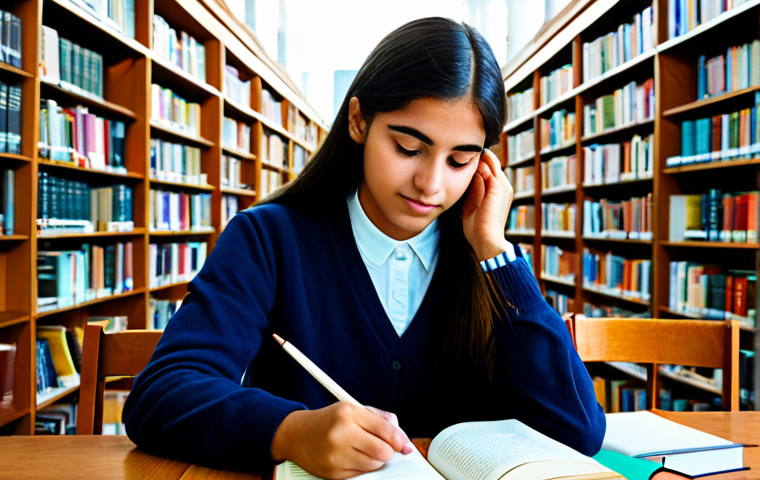 작업치료사의 자격 시험 성공 사례 연구 - **Prompt:** A dedicated student in a brightly lit library, surrounded by textbooks and notes, fully ...