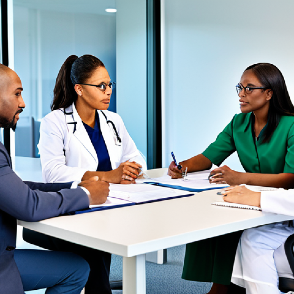 작업치료사의 효과적인 회의 참여법 - Collaborative Teamwork**
"A diverse team of healthcare professionals collaborating around a table i...