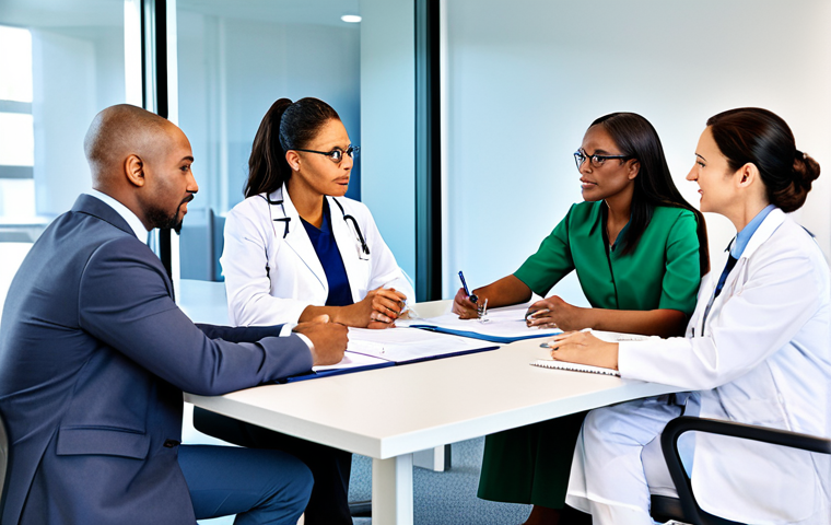 작업치료사의 효과적인 회의 참여법 - Collaborative Teamwork**
"A diverse team of healthcare professionals collaborating around a table i...