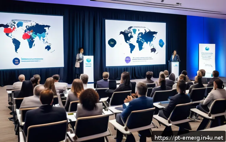 작업치료사의 글로벌 네트워킹 방법 - A professional occupational therapist presenting at an international conference, standing confidentl...